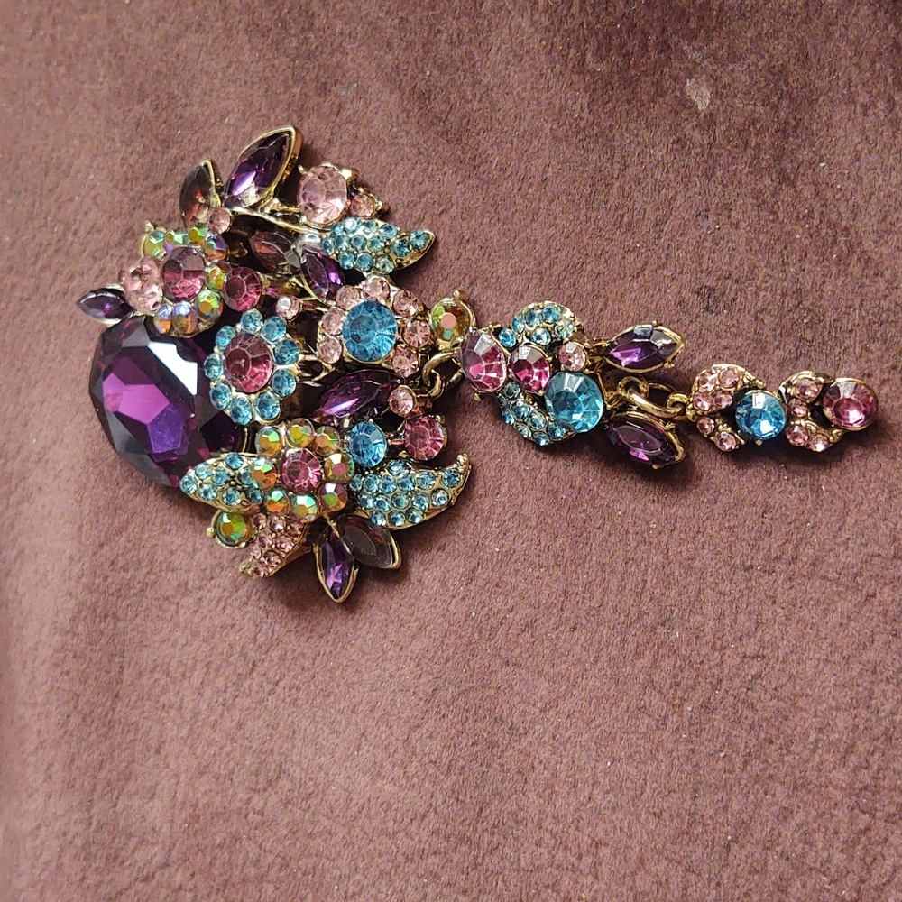 Multicolor Crystal Statement Brooch - image 3